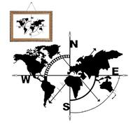 Mapa del mundo de metal, arte de pared de mapamundi, mapa del mundo con brújula, tapiz de pared con agradable, arte para el hogar, escuela, aula, sala de estar, dormitorio, decoración (15,35