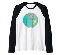 Mapa del Mundo del hemisferio Occidental Diseño Cartografía Globo Arte Camiseta Manga Raglan