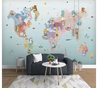 Mapa Del Mundo Dibujado A Mano Con Animales Y Barcos Pequeños 3D Papel Pintado Pared Fácil Instalación Oficina Sala Estar Sofá Dormitorio TV Fondos Decoración-430cm×300cm