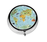 Mapa del mundo: este pastillero de viaje pequeño, redondo y de tres compartimentos es perfecto para almacenar medicamentos diarios, vitaminas y sobre la marcha.