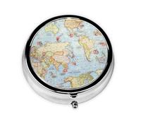 Mapa del mundo: este pequeño pastillero redondo es un organizador portátil de medicamentos de viaje con tres compartimentos para almacenar medicamentos diarios.