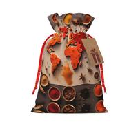 Mapa del mundo hecho de especias, 1 bolsa con cordón de 4.7 x 6.9 pulgadas, duradera y elegante, ideal para regalos personalizados de Halloween