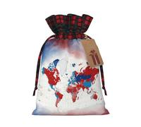 Mapa del mundo impresión Navidad cordón regalo bolsas, bolso de cordón, Navidad Navidad Bolsas almacenamiento fiesta reutilizable