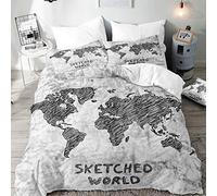 Mapa del Mundo Juego de Ropa de Cama 3 Piezas, Morbuy Microfibra 3D Impreso Juego de Fundas de Edredón Incluye 1 Funda Nórdica y 2 Funda de Almohada (Gris Claro,150x200cm)