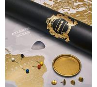 Mapa del mundo laminado extra grande para rascar, mapa de viaje dorado y blanco de primera calidad, el mejor mapa dorado XL para rascar, todos los accesorios incluidos