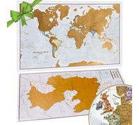Mapa del mundo para rascar con tubo de regalo + tarjeta de Alemania Bonus para rascar, mapas internacionales, más de 50 años en la fabricación de tarjetas