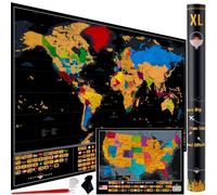 Mapa del mundo para rascar XL - Mapa del mundo para rascar de 36 x 24 pulgadas con 233 banderas + mapa de Estados Unidos para rascar - Mapa mundial extra grande y detallado para rascar + accesorios -