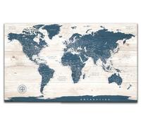Mapa del mundo rústico a presión, lienzo de mapa del mundo listo para colgar, mapa del mundo detallado con pines, mapa de pared canvas art bay y tablero de destinos de viaje