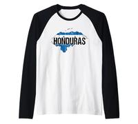 Mapa del país de Honduras y Bandera Vintage Envejecido Camiseta Manga Raglan