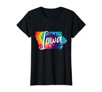 Mapa estatal Tie Dye de Iowa Pride Hippie Vintage Camiseta gráfica económica, Mujer, Negro, S