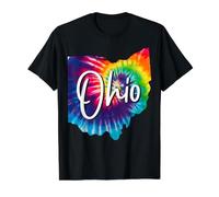 Mapa estatal Tie Dye de Ohio Pride Hippie Vintage Camiseta gráfica económica, Hombre, Negro, S