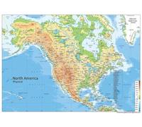 Mapa físico de América del Norte, tamaño A1, 59,4 x 84,1 cm, vinilo