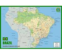 Mapa físico de Brasil - Colección Oxford - Tamaño A1 - Papel laminado