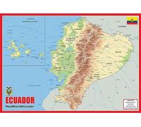Mapa físico de Ecuador - Colección Oxford - Tamaño A2 - Papel laminado