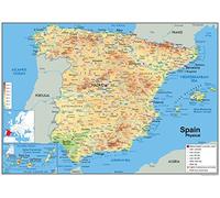Mapa físico de España, laminado de papel, tamaño A1, 59,4 x 84,1 cm