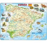 Mapa físico de España Puzzle 58 Piezas - Larsen K84 - Puzzle Educativo de Geografía y Relieve España con Marco y Bandeja - Niños y Adultos