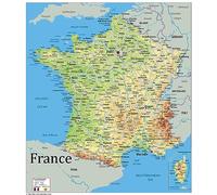 Mapa físico de Francia - Colección Oxford - Tamaño 84.1 x 73.1 cm - Papel laminado