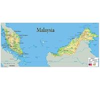 Mapa físico de Malasia - Colección Oxford - Tamaño 59,4 x 27,2 cm - Papel laminado