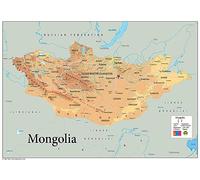 Mapa físico de Mongolia - The Oxford Collection - Tamaño A2 - Papel laminado