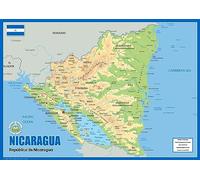 Mapa físico de Nicaragua - Colección Oxford - Tamaño A2 - Papel laminado