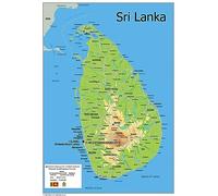 Mapa físico de Sri Lanka - Colección Oxford - Tamaño A1 - Papel laminado
