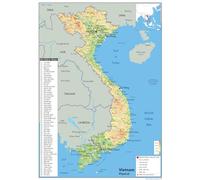 Mapa físico de Vietnam, tamaño A2, 42 x 59,4 cm, papel laminado
