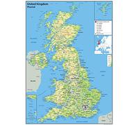 Mapa físico del Reino Unido, tamaño A2, 42 x 60 cm, papel laminado, con datos adicionales (idioma español no garantizado)