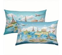 Mapa Fundas Cojines 60x80 Terciopelo Juego de 2, Lujosas Funda Cojin Azul Súper Suaves y Cómodas, Funda de Almohada con Cremallera Oculta, Durable Fácil Cuidado, para Sofá, Cama, Silla o Jardín S6-128