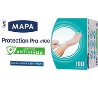 MAPA - Guantes Protection Pro x 100 - Guantes finos de vinilo sin polvo y sin látex - Reciclables con TerraCycle - Certificados Antivirus - 1 caja de 100 guantes - Talla S