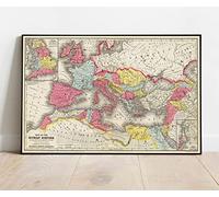 Mapa histórico - Mapa del Imperio Romano en el período de su mayor extensión sobre el año 107 d.C., Atlas clásico de 1875, arte de pared vintage - 91,4 cm x 61 cm