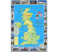 Mapa ilustrado ilustrado infantil del Reino Unido, papel laminado (tamaño A0 84 x 118,9 cm)