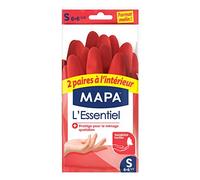 MAPA - L'Essentiel - Guantes para el hogar de látex interior de fibras de algodón - Sensibilidad y flexibilidad - Revestimiento antideslizante - 1 paquete de 2 pares - Talla S