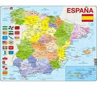 Mapa político de España Puzzle 70 Piezas - Larsen K85 - Puzzle Educativo de Geografía España con Marco y Bandeja - Niños y Adultos