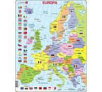 Mapa político de Europa Puzzle 48 Piezas - Larsen K2 - Puzzle Educativo de Geografía Europa con Marco y Bandeja - Niños y Adultos