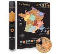 Mapa rascable Atlas y Verde de Francia - Mapa rascable de lujo de Francia con todos los departamentos - Grande (59,4 x 42 cm) - Mapa rascabl de lugares visitados - Póster de viaje con accesorios