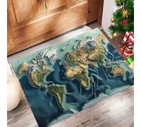 Mapa Relieve 3D Alfombras Antideslizante, Geografía Moderna Felpudo para Salón Dormitorio Hogar & Sala de Juegos, Turquesa Oscuro Alfombra para Decoración Hogareña, 50 x 80 cm