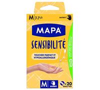 Mapa - Sensibilidad - Guantes finos de vinilo sin polvo - Reciclables con TerraCycle® - Hipoalergénicos - 1 caja de 20 guantes - Talla M