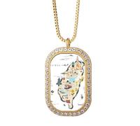 Mapa Taiwán Travel Features Collar Colgante Diamante Cristal Dorado Joyería