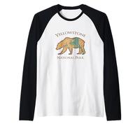 Mapa Topográfico Vintage del Parque Nacional Yellowstone Bear Camiseta Manga Raglan