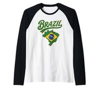 Mapa Vintage de la Bandera de Brasil Orgulloso Amante de la Herencia Camiseta Manga Raglan