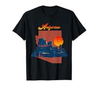 Mapa Vintage del Estado de Arizona con Puesta de Sol en el Desierto Camiseta