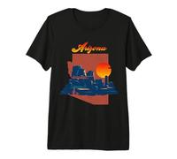 Mapa Vintage del Estado de Arizona con Puesta de Sol en el Desierto Camiseta Premium
