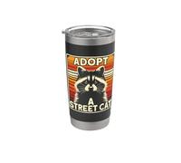 Mapache | Adopta un gato callejero | Hombre y mujer, mapache divertido Vaso térmico de acero inoxidable de doble pared