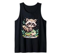 Mapache Adorable sobre una Tortuga ilustrada Camiseta sin Mangas
