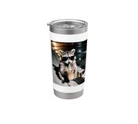 Mapache Bebiendo Café Helado, Mapache Meme Foto Vaso térmico de acero inoxidable de doble pared