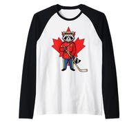 Mapache Canadiense Mountie Hockey Maple Leaf Canadá Camiseta Manga Raglan