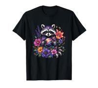 Mapache Celestial sosteniendo Planeta con Flores Camiseta