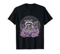 Mapache Comer Ramen Fideos Japoneses Flores Florales Bosque Camiseta