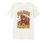 Mapache Conserje Gráfico Otoño Limpiando Hojas Calabazas Camiseta Premium