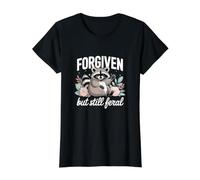 Mapache Divertido Lindo perdonado Pero todavía Salvaje Camiseta gráfica económica, Mujer, Negro, XL